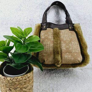 Bath and Body Works Fur and Faux Leather Top Handle Satchel